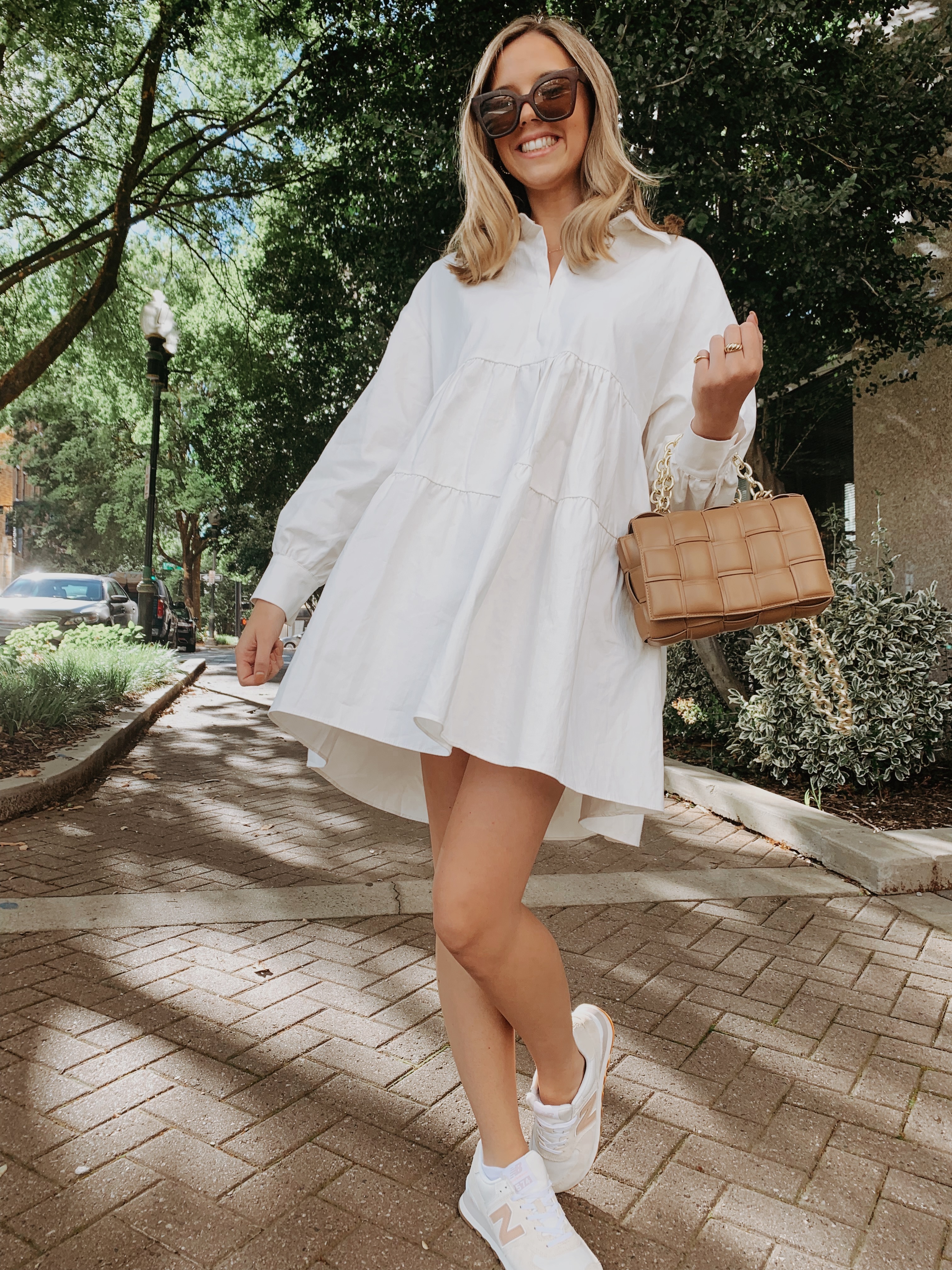 Collared Shirt Dress and Trainers